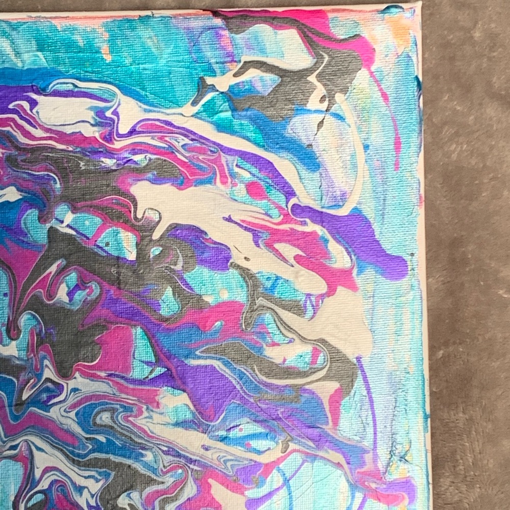 Acrylic Metallic Art - 10” x 10” wrapped canvas with Iridescent Blue Background - Picture 4 of 5